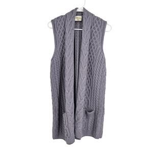 Kilronan Merino Wool Sweater Vest Purple Cable Knit Sleeveless Longline Size XS